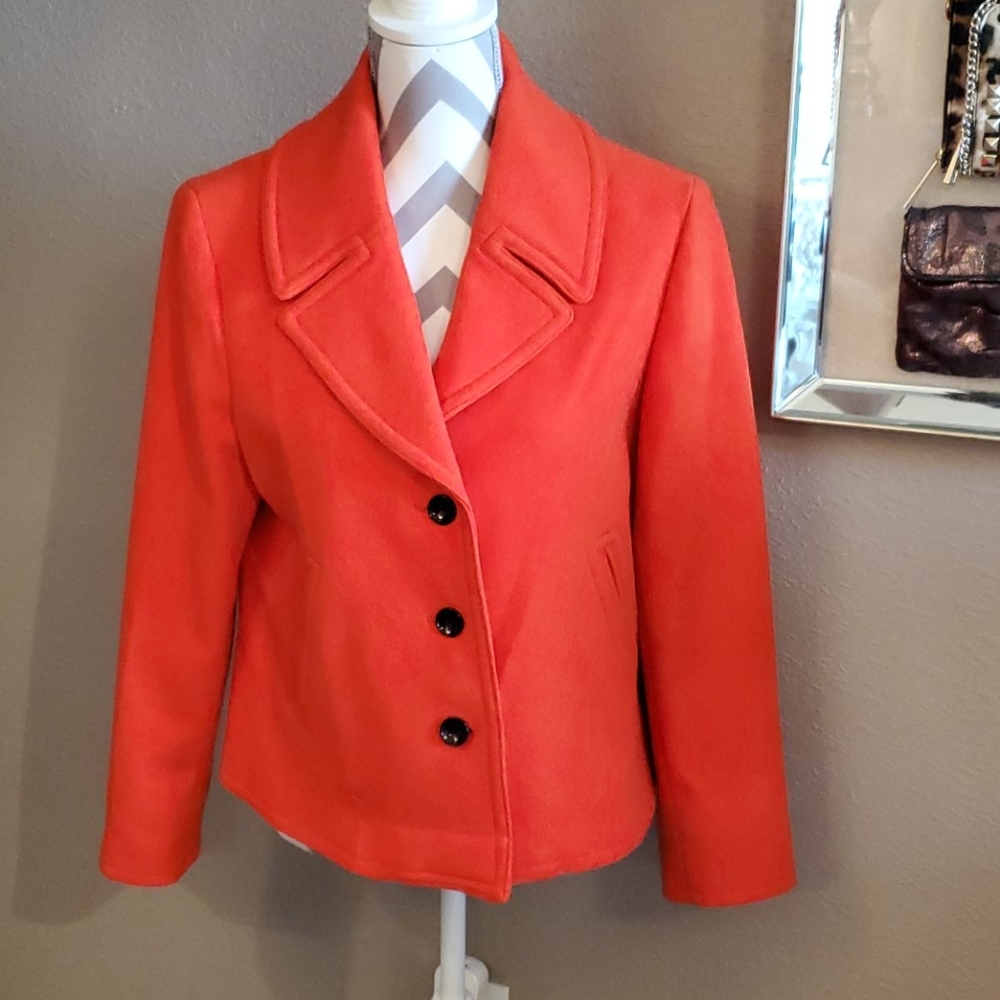 Evan Picone Crop Orange Pea Coat